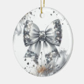 Silver Sequin Bow Glam Radiance Keramisch Ornament (Links)