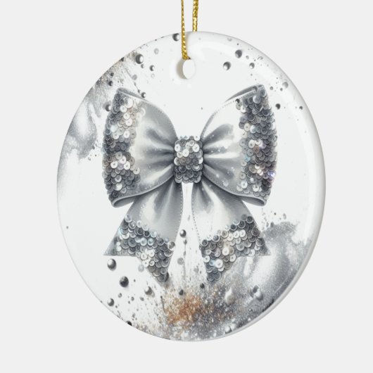 Silver Sequin Bow Glam Radiance Keramisch Ornament (Links)