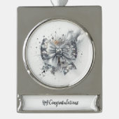 Silver Sequin Bow Radiant gefeliciteerd Verzilverd Banner Ornament (Voorkant)