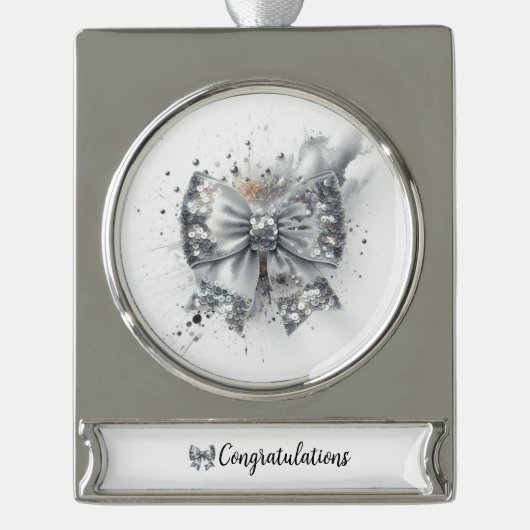 Silver Sequin Bow Radiant gefeliciteerd Verzilverd Banner Ornament (Voorkant)