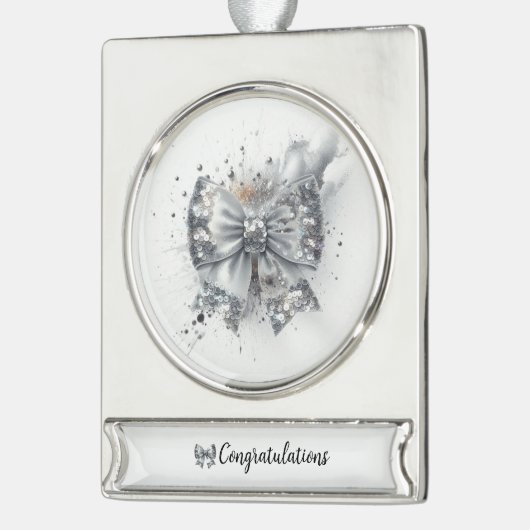 Silver Sequin Bow Radiant gefeliciteerd Verzilverd Banner Ornament (Links)