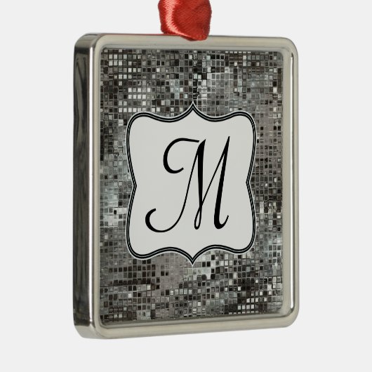 Silver Sequin Dazzle Gli Monogram Initiaal Ornamen Metalen Ornament (Rechts)