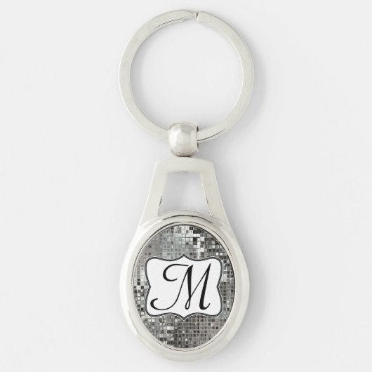 Silver Sequin Dazzle Glitz Glam Disco Sleutelhange Sleutelhanger (Voorkant)