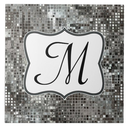 Silver Sequin Dazzle Glitz Monogram Display Tile Tegeltje (Voorkant)
