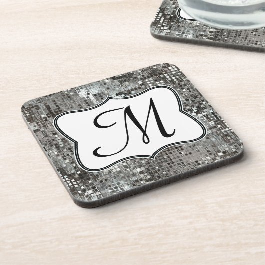 Silver Sequin Dazzle Glitz Monogram Drink Onderzet Bier Onderzetter (Linkerzijde)