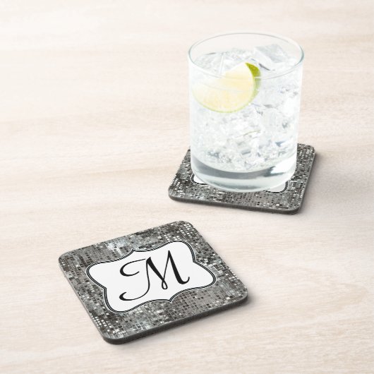 Silver Sequin Dazzle Glitz Monogram Drink Onderzet Bier Onderzetter (Rechterzijde)