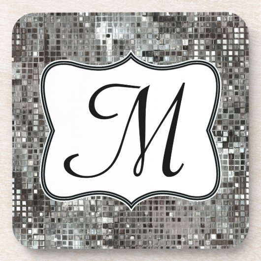 Silver Sequin Dazzle Glitz Monogram Drink Onderzet Bier Onderzetter (Voorkant)
