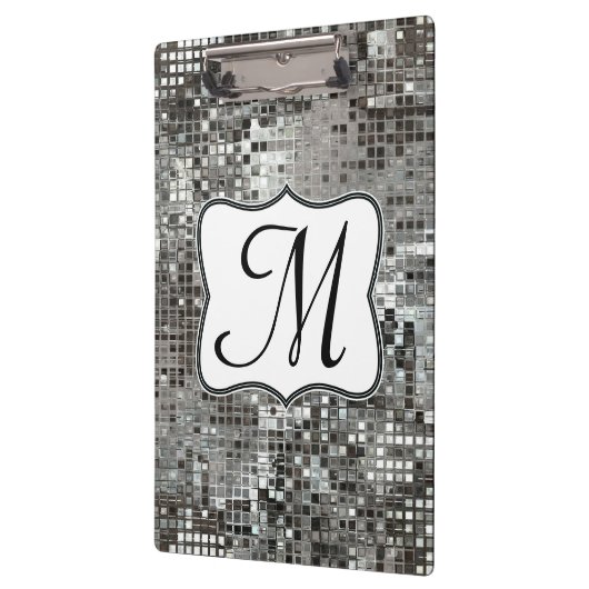 Silver Sequin Dazzle Monogram Initiaal Clip Board Klembord (Links)
