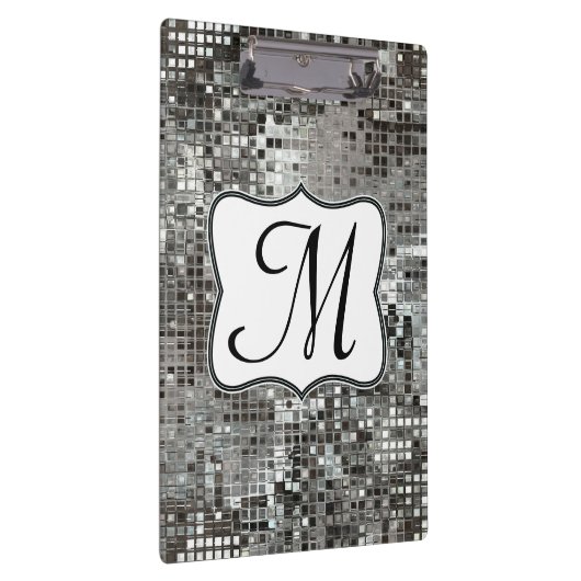Silver Sequin Dazzle Monogram Initiaal Clip Board Klembord (Rechts)