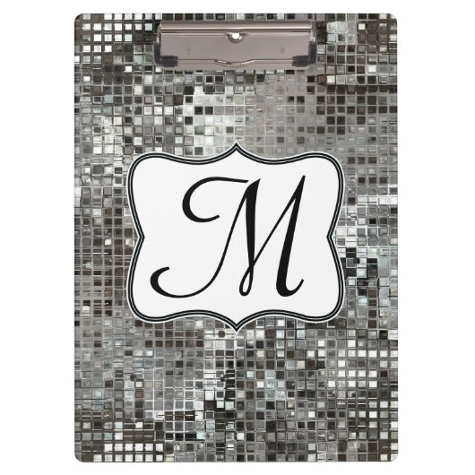 Silver Sequin Dazzle Monogram Initiaal Clip Board Klembord (Voorkant)
