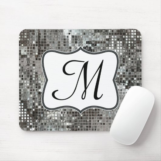Silver Sequin Dazzle Monogram Initiaal Muismat (Met muis)