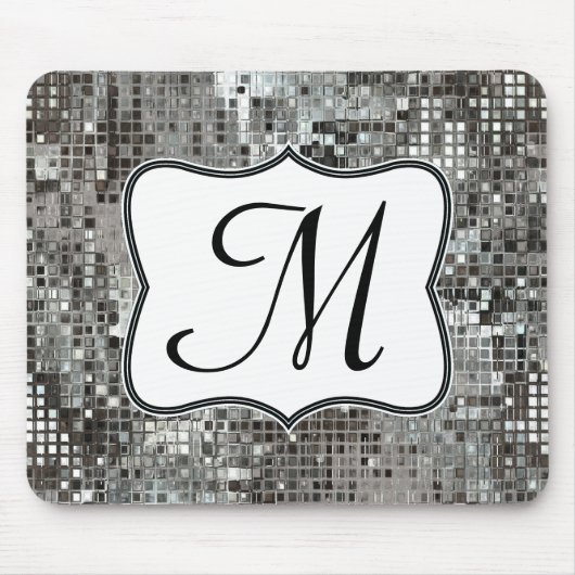 Silver Sequin Dazzle Monogram Initiaal Muismat (Voorkant)