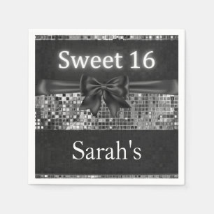 Silver Sequin en Black Bow Sweet 16 servetten