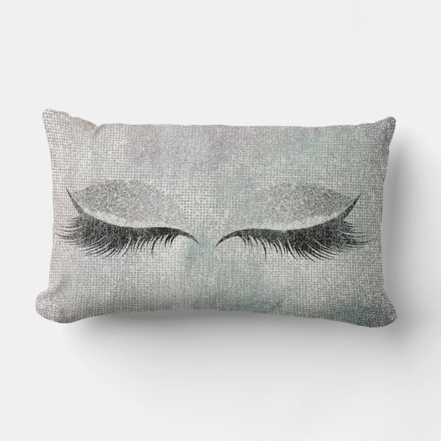 Silver Sequin Glitter Black Painting Makeup Lashes Kussen (Voorkant)