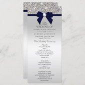 Silver Sequin Navy Blue Bow Wedding Program Programmakaart (Voorkant / Achterkant)