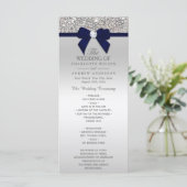 Silver Sequin Navy Blue Bow Wedding Program Programmakaart (Staand voorkant)