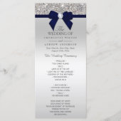 Silver Sequin Navy Blue Bow Wedding Program Programmakaart (Voorkant)