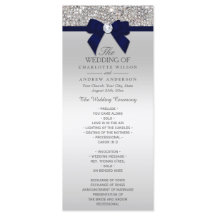 Silver Sequin Navy Blue Bow Wedding Program