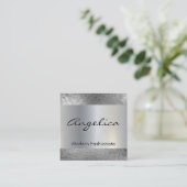Silver Sequin Pattern | Zilveren metalen achtergro Vierkante Visitekaartje (Staand voorkant)