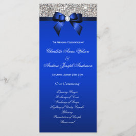 Silver Sequin Royal Blue Bow Wedding Program Programmakaart