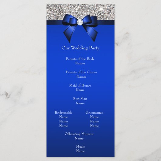 Silver Sequin Royal Blue Bow Wedding Program Programmakaart (Achterkant)