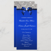 Silver Sequin Royal Blue Bow Wedding Program Programmakaart (Voorkant / Achterkant)