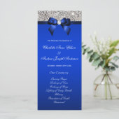 Silver Sequin Royal Blue Bow Wedding Program Programmakaart (Staand voorkant)