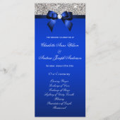 Silver Sequin Royal Blue Bow Wedding Program Programmakaart (Voorkant)