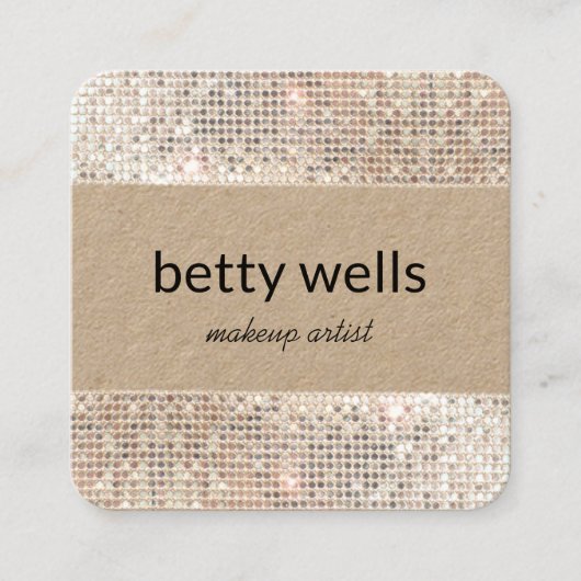 Silver Sequin Striped Makeup Artist Kraft Vierkante Visitekaartje (Voorkant)