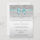 Silver Sequins Blauwgroen Bow Wedding Rehearsal Di Kaart (Voorkant)
