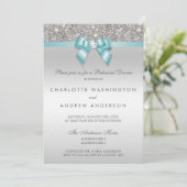 Silver Sequins Blauwgroen Bow Wedding Rehearsal Di Kaart (Staand voorkant)