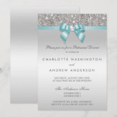 Silver Sequins Blauwgroen Bow Wedding Rehearsal Di Kaart (Voorkant / Achterkant)