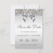 Silver Sequins Bling Bow sparen het Baby shower va Save The Date (Voorkant)