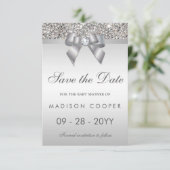 Silver Sequins Bling Bow sparen het Baby shower va Save The Date (Staand voorkant)