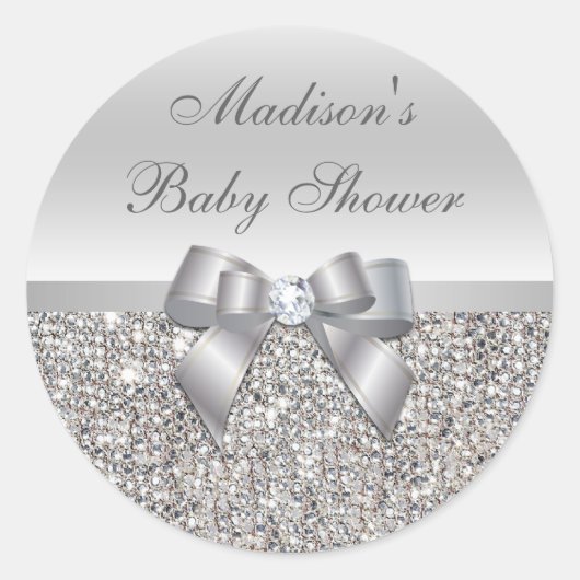 Silver Sequins Bow Baby shower Stickers (Voorkant)