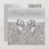 Silver Sequins, Bow & Diamond Baby shower Kaart (Voorkant / Achterkant)
