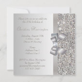 Silver Sequins, Bow & Diamond Birthday Party Kaart (Achterkant)
