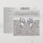 Silver Sequins, Bow & Diamond Engagement Party Kaart (Voorkant / Achterkant)