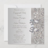 Silver Sequins, Bow & Diamond Engagement Party Kaart (Achterkant)