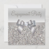 Silver Sequins, Bow & Diamond Engagement Party Kaart (Voorkant)