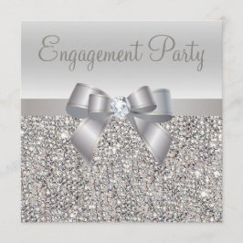 Silver Sequins, Bow & Diamond Engagement Party Kaart
