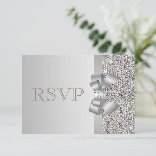 Silver Sequins, Bow & Diamond RSVP Wedding (Staand voorkant)