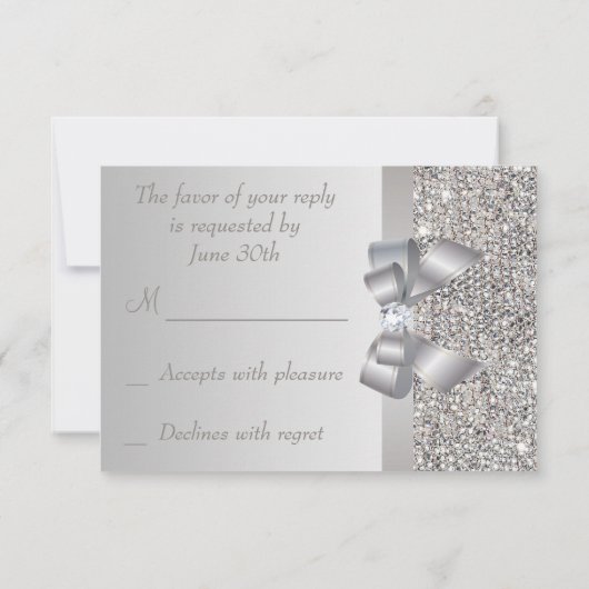 Silver Sequins, Bow & Diamond RSVP Wedding (Achterkant)