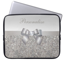 Silver Sequins, Bow & Diamond, speciaal gepersonal Laptop Sleeve