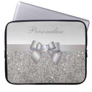Silver Sequins, Bow & Diamond, speciaal gepersonal Laptop Sleeve