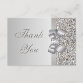 Silver Sequins, Bow & Diamond Weddenschap Hartelij Bedankkaart