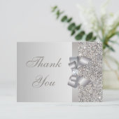 Silver Sequins, Bow & Diamond Weddenschap Hartelij Bedankkaart (Staand voorkant)