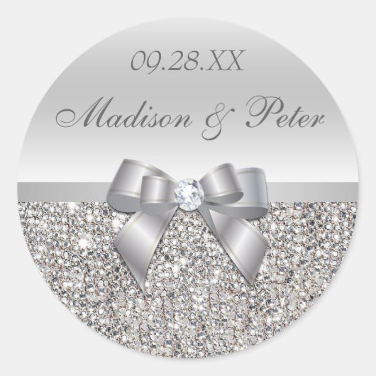 Silver Sequins Bow Wedding Favor Stickers (Voorkant)