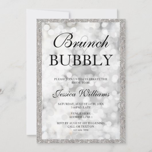 Silver Sequins Brunch & Bubbly Vrijgezellenfeest Kaart (Voorkant)