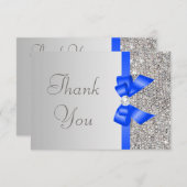 Silver Sequins Diamond Blue Bow Weddenschap Bedankkaart (Voorkant / Achterkant)